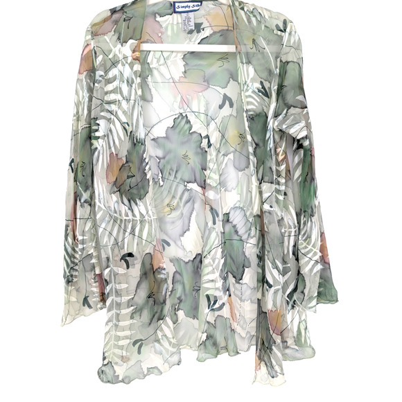 VTG Simply Silk Ethereal Fairy Sheer Floral Burnout Kimono Tropical Print Top SM - Picture 1 of 8
